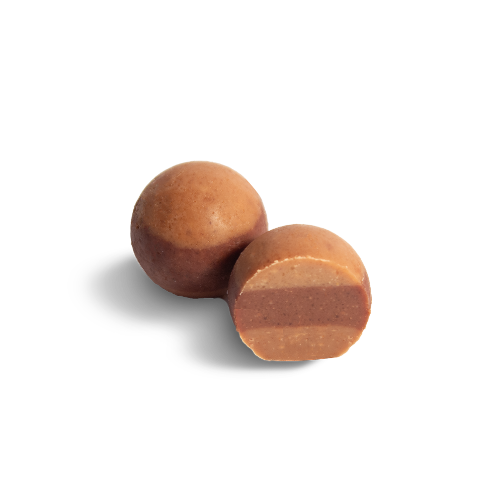 Two brown cremino spheres on a light background